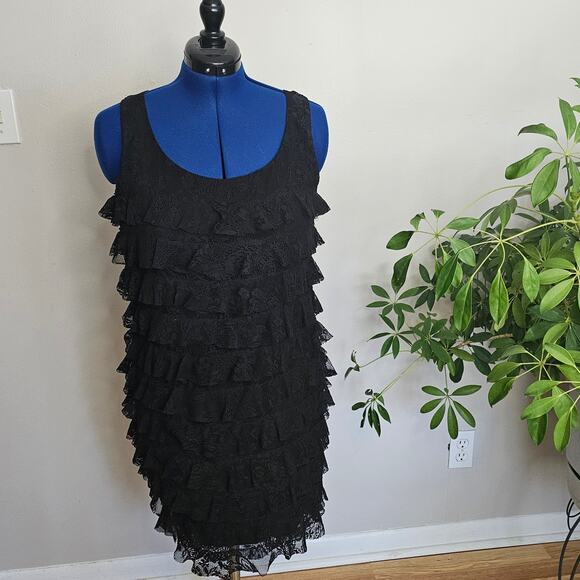 August Silk Options Flouncy Tiered Lace Ruffled Cocktail Dress Size L - Picture 3 of 10